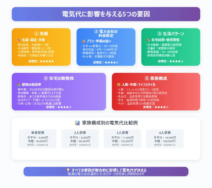 電気代に影響を与える5つの要因